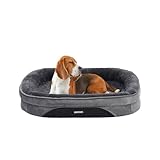 HMTOPE Orthopädisches Hundebett, Hundesofa, Vierseitiges Nackenrolle Kissen, rutschfeste Unterseite Hundekorb, Abnehmbar und Waschbar, Kleine Hunde, Mittelgroße Hunde, 90 x 71 x 15 cm, Dunkelgrau