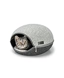 lionto Katzenhöhle aus robustem Filz, gemütliche Kuschelhöhle mit Reißverschluss für Katzen, 46x38x24 cm, Komfortables und modernes Katzenbett mit weichem und waschbarem Kissen, grau
