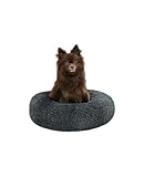 lionto Donutbett für Hunde und Katzen, Flauschiges Hundebett rund für kleine und große Heimtiere, Ø 40 cm, weiches Katzenbett aus kuscheligem Plüsch, Hundekissen mit extra Dicker Füllung, dunkelgrau