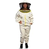 BEEART Professioneller Imkeranzug mit Rundhut Schutzanzug Unisex mit elastischen Bündchen Atmungsaktives Gewebe Reißverschluss Vollständiger Schutz vor Bienenstichen Weiß M-3XL