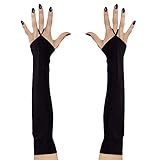 NET TOYS Fingerlose Handschuhe mit Mittelfinger-Schlaufe | Schwarz | Hochwertiges Frauen-Kostüm-Zubehör Armstulpen | Passend gekleidet für Fasching & Karneval