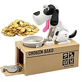 Hungriger Hund Spardose,Justup Welpen-Sparschwein, Münze Kaut Spardose, Geburtstagsgeschenk für Kinder (Weiß)