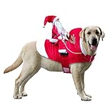 Idepet Hundekostüm Weihnachten, Hund Weihnachten Kostüm mit Santa Claus Reiten auf Haustier Katze Hundepullover Weihnachten Rot