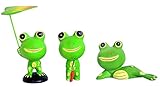 Woru Lustige Frösche, Funny Frogs im 3-er Set, aus Holz geschnitzt und von Hand bemalt, Höhe ca. 10 cm