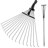 Mitclear Garten Laubrechen mit Teleskopstiel (180cm), 18-63cm Verstellbar Gartenrechen für das Zusammenfegen von Laub, Garten Rechen Laubharke mit Stahlzinken, Fächerbesen Laubbesen für Rasen und Hof