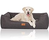 Knuffelwuff Hundebett Lotte aus Velours mit feinem Handwebcharakter XL 105 x 75cm Grau - abnehmbarer Bezug - waschbar - für große, mittelgroße und kleine Hunde