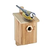 Relaxdays Nistkasten für Vögel, 28 mm Einflugloch, Vogelhaus zum Aufhängen, unbehandeltes Holz, HBT: 32x16x17 cm, Natur