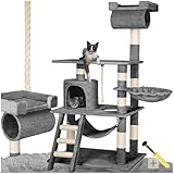 tectake Kratzbaum für Katzen mit Katzen Hängematte, Liegemulde, Höhle, Treppe, Röhre und Spielkordel, Kratzbaum groß mit Sisal und Plüsch, Kratzmöbel Katzenbaum groß XXL mit Hängematte Katze