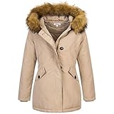 Elara Damen Jacke Winterparka Mantel Kunstfell Chunkyrayan 20401 Dunkelbeige 38 (M)