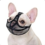 Französische Bulldogge Maulkorb, Won't Cover Stirn Hund Maulkorb für Kurze Schnauze Hund, einstellbare Atmung Mesh, Anti Biting Kauen Bellen(S,Schwarz)