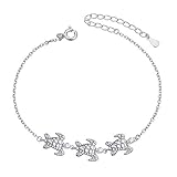 (Gesundheit und Langlebigkeit) S925 Sterling Silber Schildkröte Armbänder für Frauen Teenager Mädchen Verstellbares Tierarmband Schmuck 7 + 2 Inches