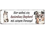 Interluxe Metallschild - Hier wohnt EIN Australian Shepherd - wetterfestes Schild, Hundeschild als Geschenk für Menschen mit Hund