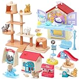 G.C Puppenhaus Zubehör mit 9 Katzenfiguren Miniatur Katzenhaus Möbel Katze Spielzeug für Mädchen 3 Jahre, Rollenspiel Kinder Kleinkinder Spielzeug ab 3 Jahre, Geschenk Mädchen 3 4 5 Jahre