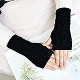 LCHULLE 1 Paar fingerlose Handschuhe, warme Armhandschuhe, Winter, Strick, Häkelhandschuhe, Geschenk für Frauen und Mädchen, schwarz