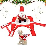 Hundekostüm Weihnachten, Hunde Weihnachtskostüm, Weihnachtsmann Hundebekleidung, Santa Outfit für Hund Katze, Haustier Kleidung mit Santa Claus Reiten auf Haustier (L)