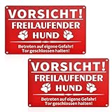 Reflektierend: YIDM 2 Stück Achtung Vorsicht vor dem Hund Schild, 20×30 cm Vorsicht Hund Schild Wetterfest, Rostfrei Warnung vor dem Hund Schilder mit Bohrlöcher (Rot)