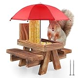 CPROSP Eichhörnchen Futterhaus mit Schirm, Eichhörnchenkobel aus Holz zum Hängen, Eichhörnchen Futterstation aus verschraubtem Massiv-Holz, Hell