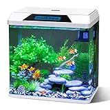 Nobleza Glas - 30L Mini Aquarium Komplettset, Fisch, Nano Aquarium Stabiles Einsteigerbecken mit LED-Beleuchtung und Eingebautem Filtersystem, Weiß