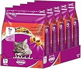 Whiskas 1+ Katzenfutter – Knabberstückchen mit Rind – Hochwertiges Trockenfutter für ausgewachsene Katzen – Beutel (5 x 800g)