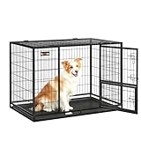 Feandrea Hundekäfig hochbelastbar, Gitterbox, transportabler Haustierkäfig, 107 x 70 x 74,9 cm, für mittelgroße, große Hunde, sicher, 2 abnehmbare Türen, Welpenauslauf, XL, schwarz PPD001B01