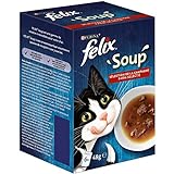 FELIX Soup, Suppe für Katzen mit zarten Stückchen, Geschmacksvielfalt vom Land, 8er Pack (8 x 6 Beutel à 48g)