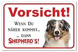 AdriLeo Schild - Achtung Australian Shepherd Blue-Merle - Vorsicht sonst Shepherd´s - (15x20cm) / Aussie Hund Wachhund robust langlebig UV-beständig wetterfestes Warnschild