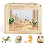 Reptilien-Terrarium, Reptiliengehege, Eidechse, Leoparden-Gecko-Tank mit zu öffnender Metallgitter-Dachtür, Kleintier-Futterbox aus Holz für Bartagamen, Chamäleons, Hamster (40 x 30 x 30 cm)