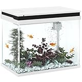 PawHut Aquarium, 41 Liter Glas-Aquarium mit Filtersystem, LED-Lichtern, Wasserpumpe, Kompaktes Aquarium für Verschiedene Fischarten, Weiß