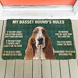 MIAOMANSENSTORE Fußmatte innen außen fussmatte Fußmatte „My Basset Hound's Rules“, Fußmatte „Welcome Home“ für Basset Hound-Hundeliebhaber Deko Wohnzimmer